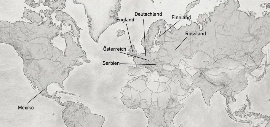 Weltkarte Weltkarte mit beschrifteten Ländern und Kontinenten in Graustufen.