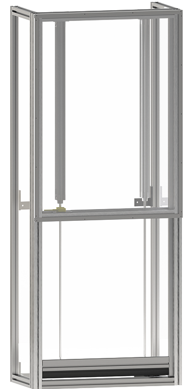 Pneumatischer Schutzschirm Moderne Abdeckung aus Aluminiumprofilen mit Makrolonscheiben.